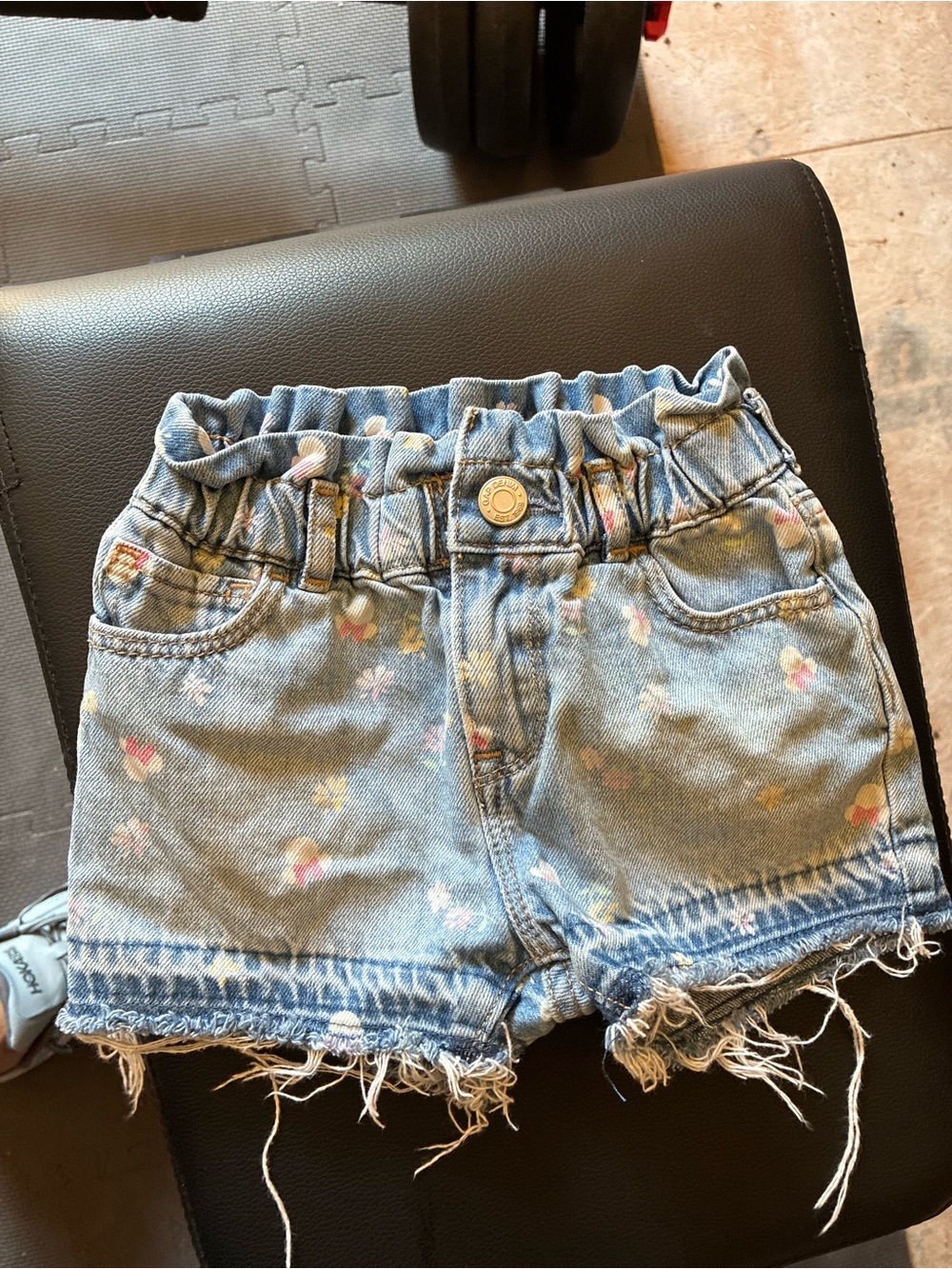 Disney Light Blue Floral Denim Shorts with Frayed Hem